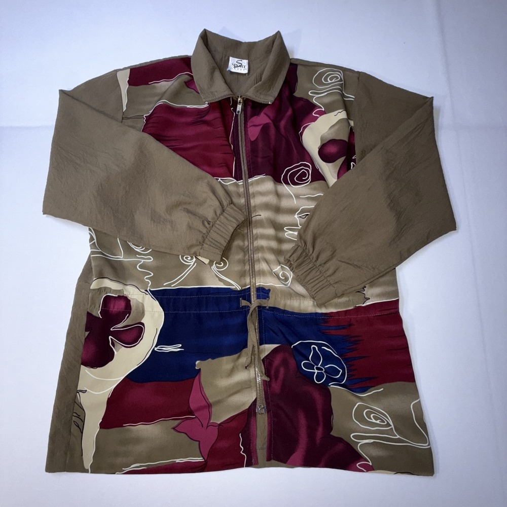 VTG 90s Style Zip Windbreaker Jacket Abstract Print Rap Geometric Women PS